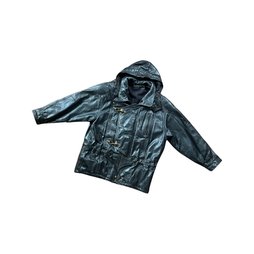 Black Biker Leather with Hood