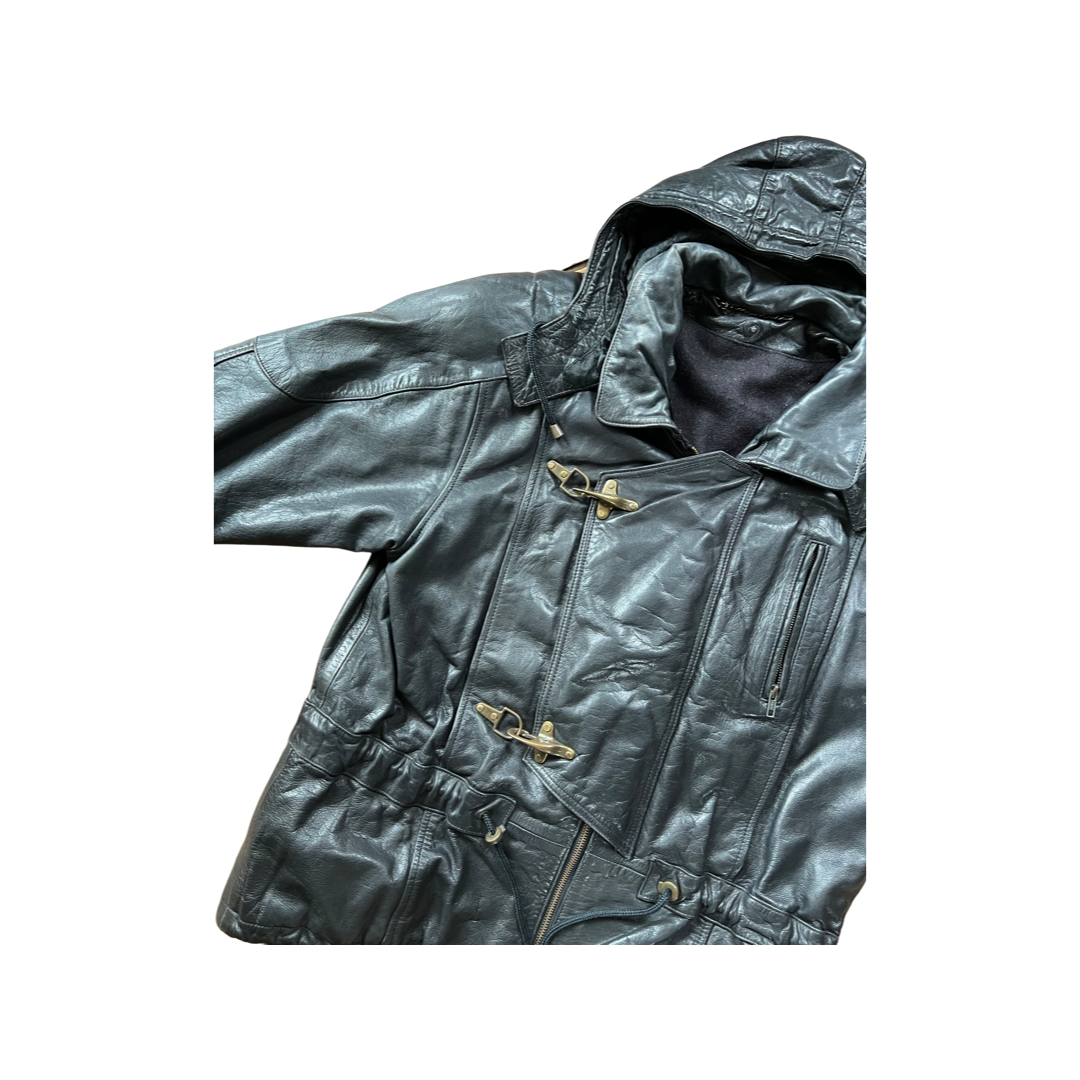 Black Biker Leather with Hood
