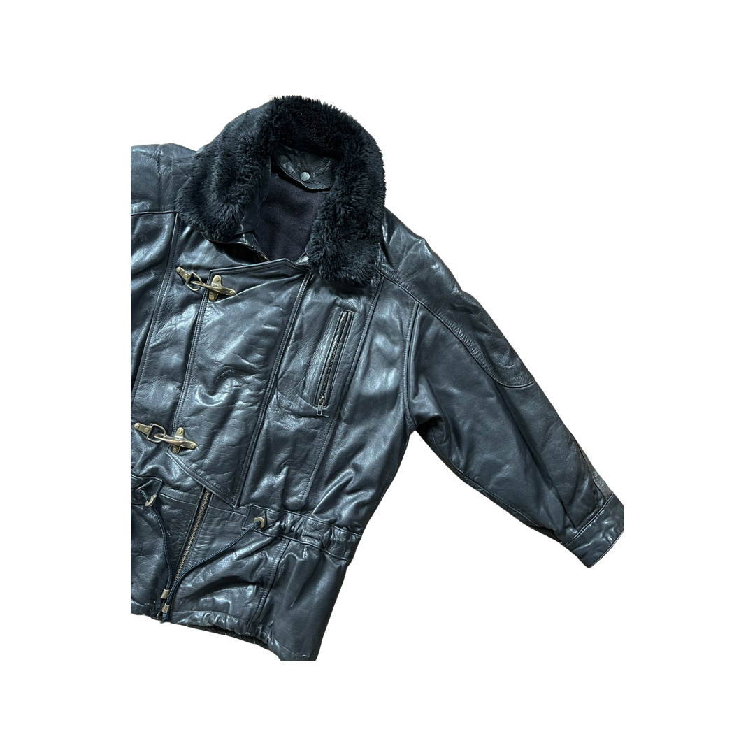 Black Biker Leather with Hood
