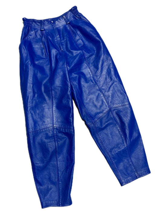 Pantalon en Cuir Bleu Électrique